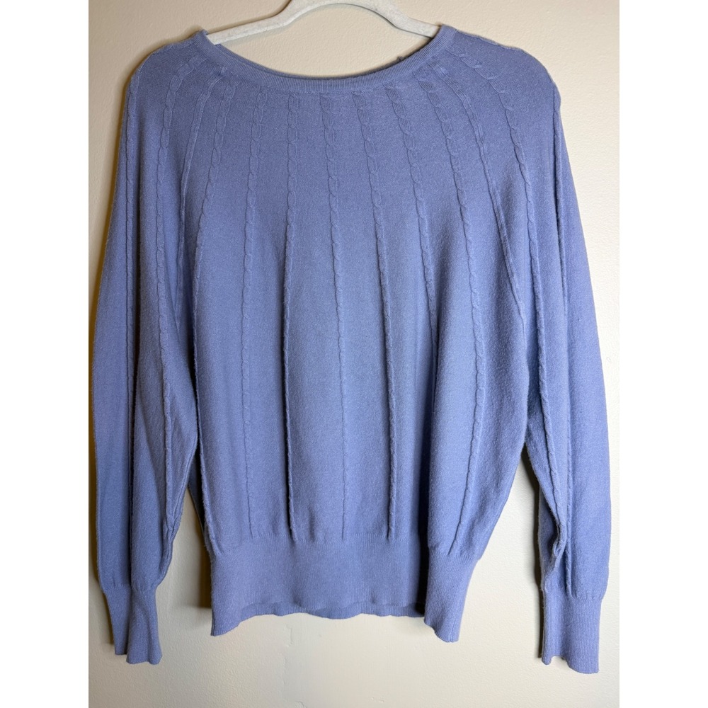 Tahari Womens M Periwinkle Blue Radial Cable Knit Sweater Fall Cozy Pullover